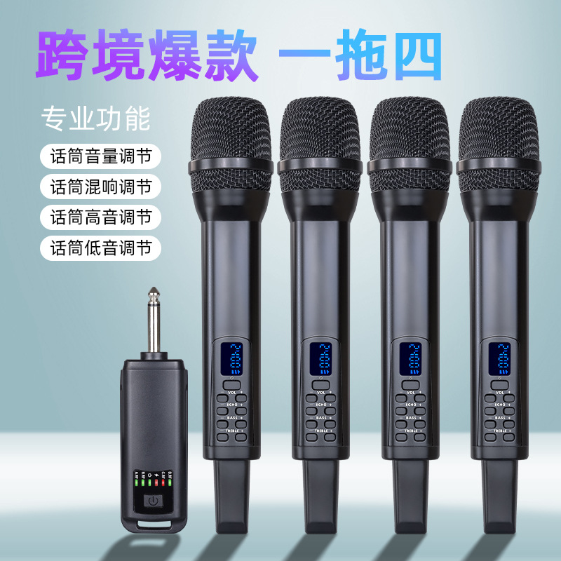 朗声万能充电式无线麦克风一拖二K歌KTV用家用演唱歌音响通用话筒
