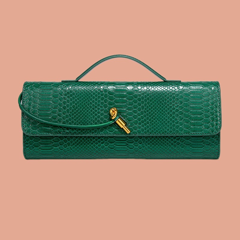 跨境外贸横款女士手拿晚宴包复古石头纹中国法棍包风琴百搭单肩斜