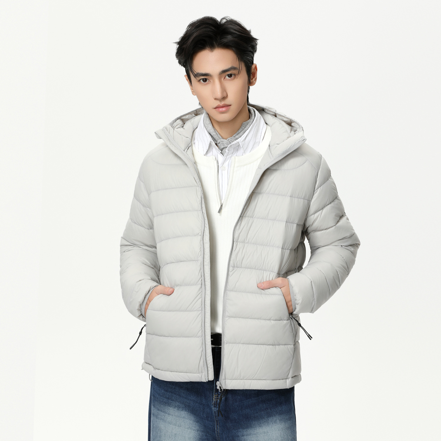 MTLCLOTHES男装|新国标90%白鸭绒轻薄短款连帽休闲排骨羽绒服潮流