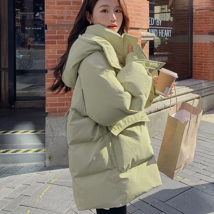 羽绒棉服女短款2025新款韩版宽松棉衣时尚绿色连帽面包工装棉袄